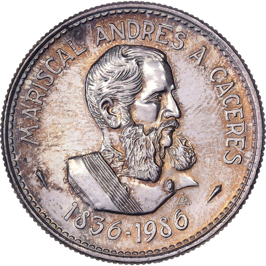 Pérou, 200 Intis, Marshal Caceres, 1986, Lima, Argent, SUP+