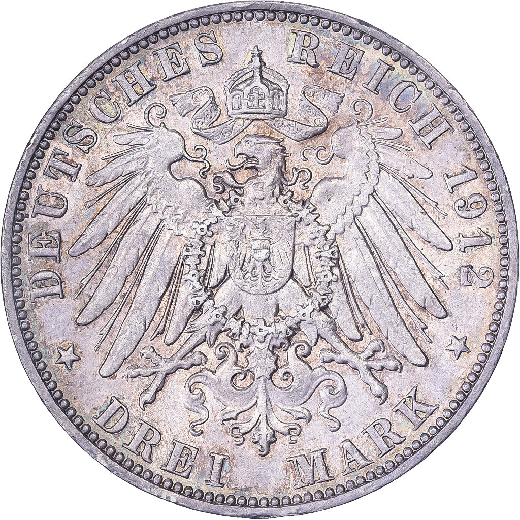 Kingdom of Saxony, Friedrich August III, 3 Mark, 1912, Muldenhütten, Prata
