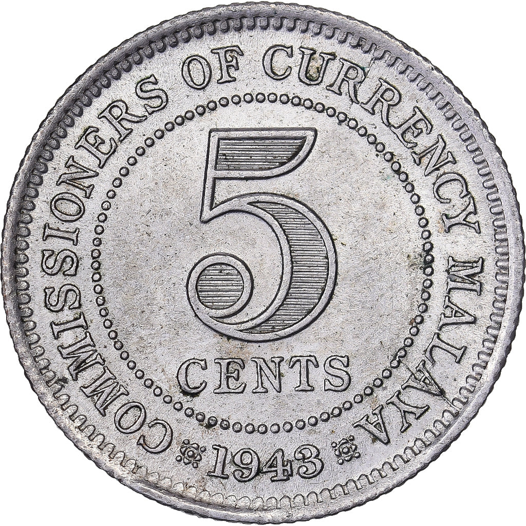 MALAIA, George VI, 5 Cents, 1943, Prata, MS(60-62)