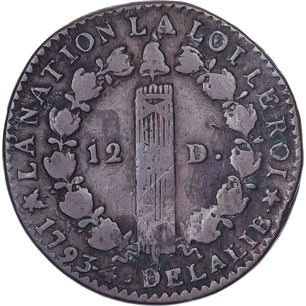 France, Louis XVI, 12 deniers françois, 1793·4, Bayonne, Cuivre, TB