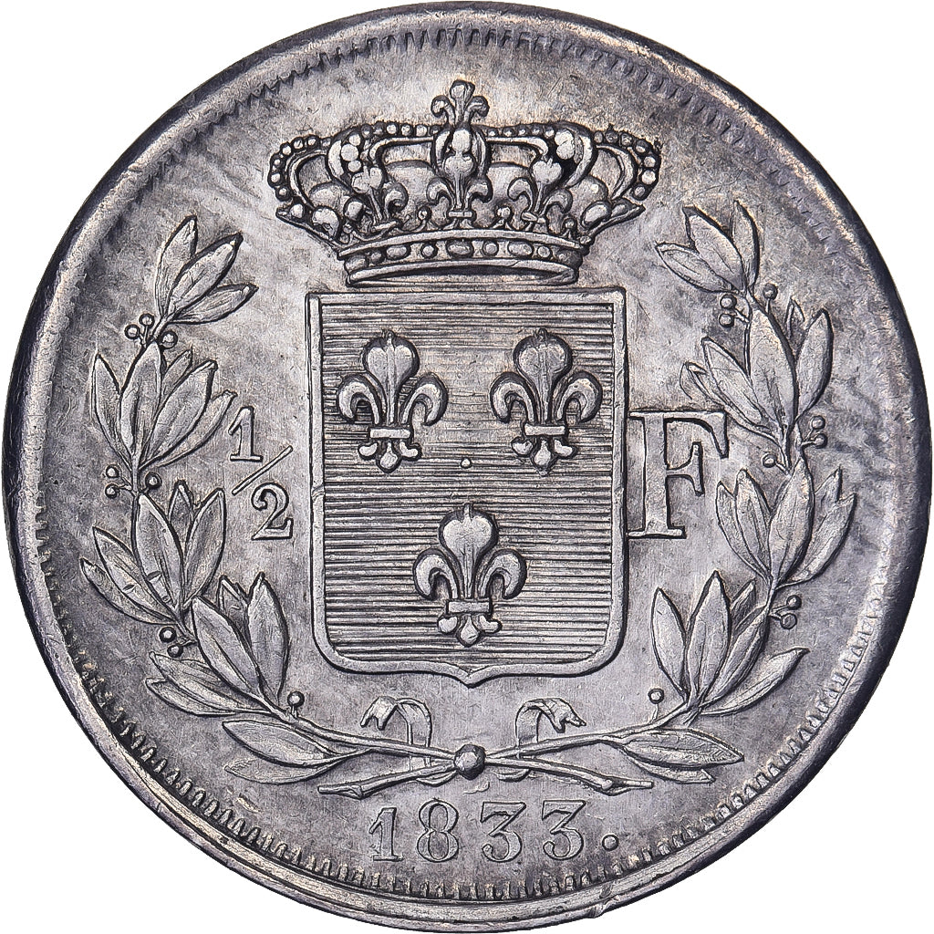 France, Henri V, 1/2 Franc, 1833, Paris, Silver, MS(60-62), Gadoury:404