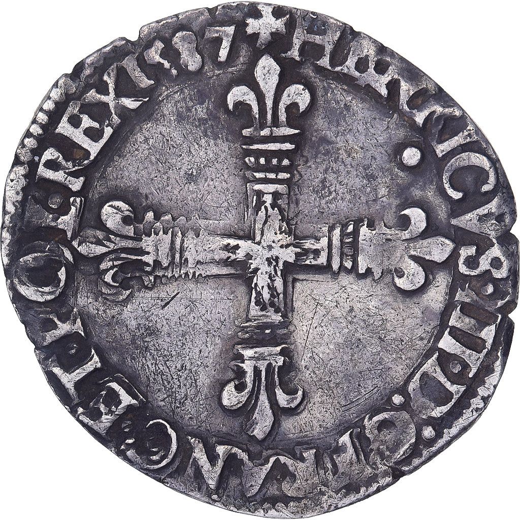 France, Henri III, 1/8 Ecu, 1587, Nantes, Silver, VF(30-35), Gadoury:485