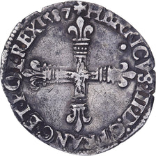 Francja, Henri III, 1/8 Ecu, 1587, Nantes, Srebro, VF(30-35), Gadoury:485