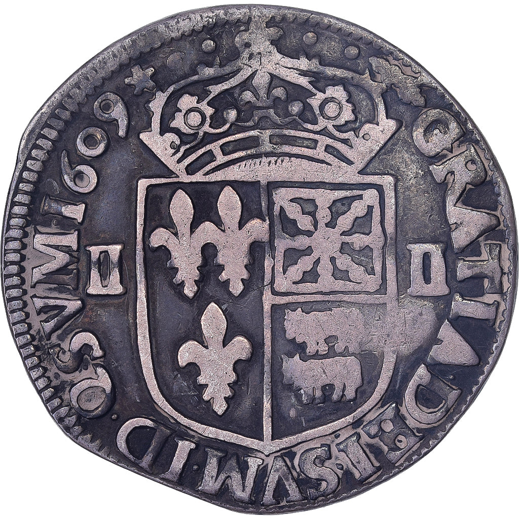 France, Henri IV, 1/4 Ecu de Béarn, 1609, Pau, Silver, VF(30-35), Gadoury:603