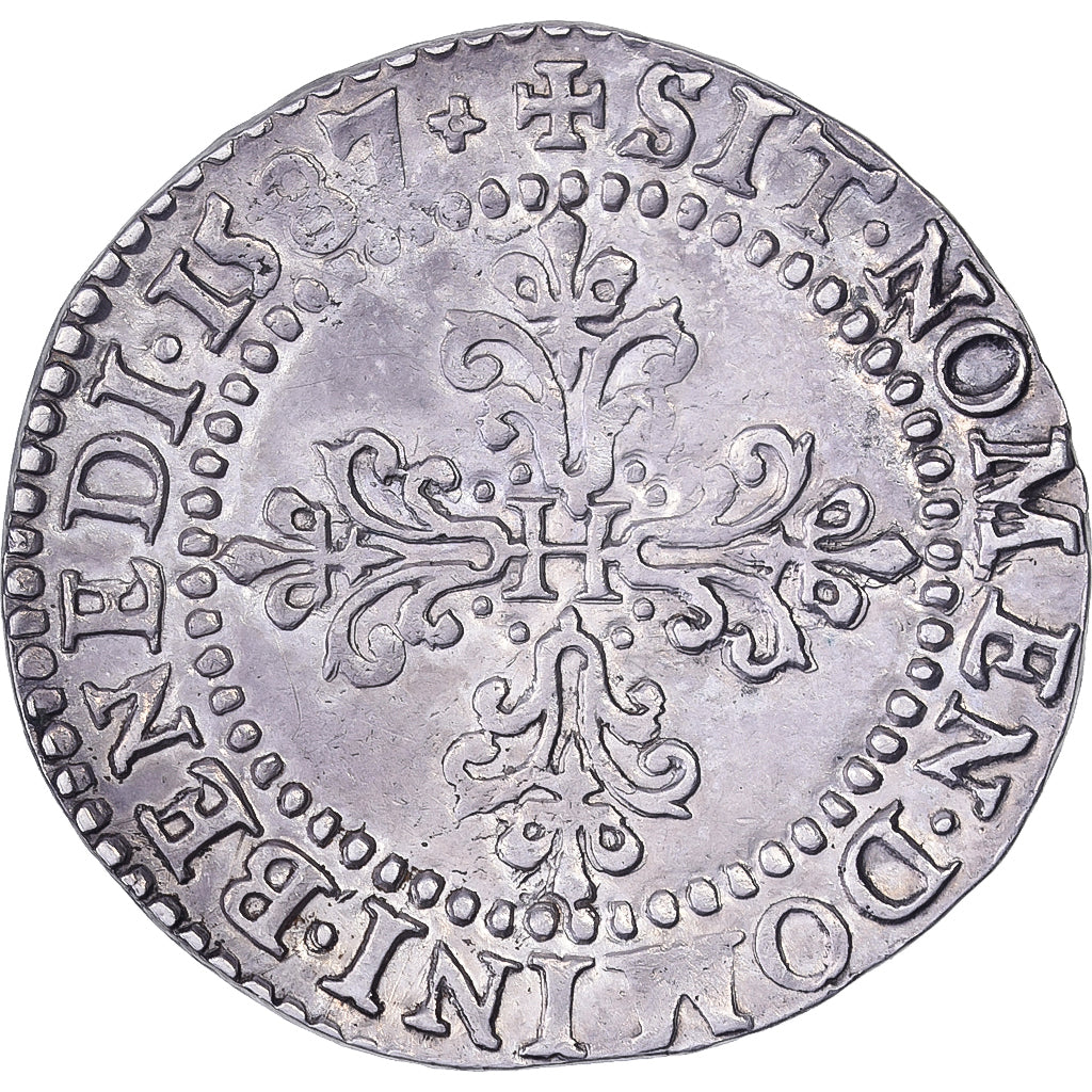 Frankrijk, Henri III, 1/2 Franc au col plat, 1587, Poitiers, Zilver, ZF+