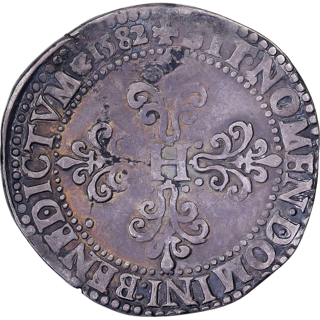 Francia, Henri III, Franc au Col Plat, 1582, Paris, Argento, MB+, Gadoury:496