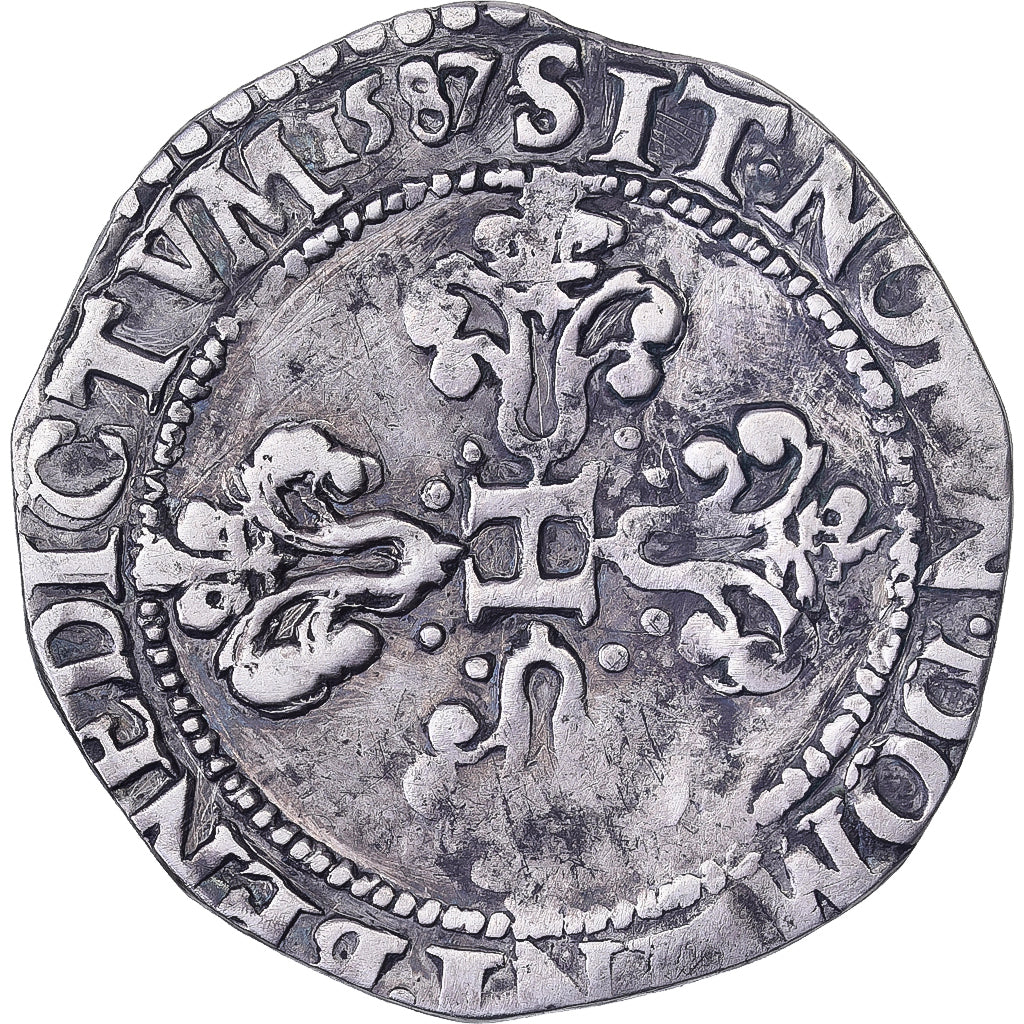 France, Henri III, 1/2 Franc au col plat, 1587, Amiens, Argent, TB, Gadoury:487