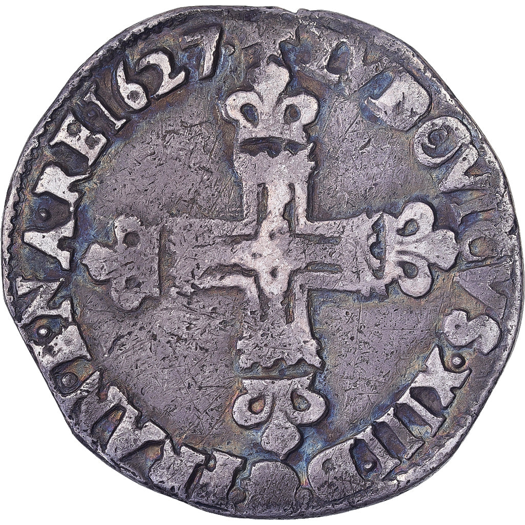 France, Louis XIII, 1/4 Ecu, 1627, Bayonne, Silver, VF(30-35), Gadoury:27