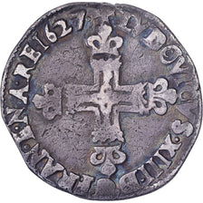 France, Louis XIII, 1/4 Ecu, 1627, Bayonne, Silver, VF(30-35), Gadoury:27