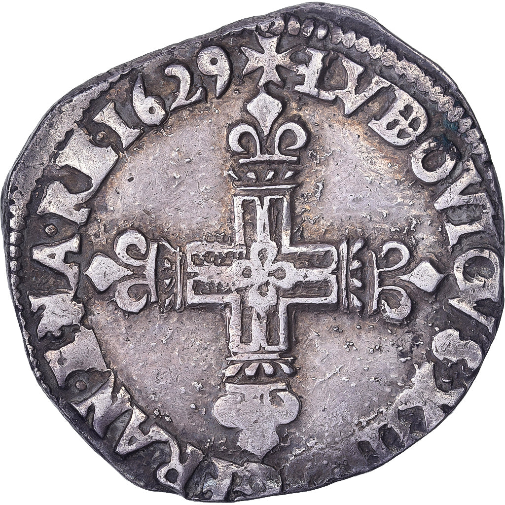 France, Louis XIII, 1/4 Ecu, 1629, Bayonne, Silver, EF(40-45), Gadoury:27