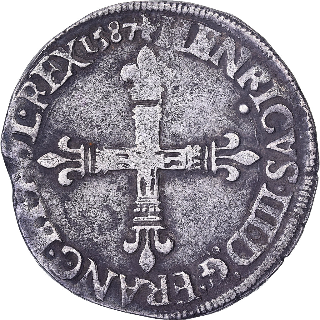 France, Henri III, 1/4 Ecu, 1587, Nantes, Silver, EF(40-45), Gadoury:494