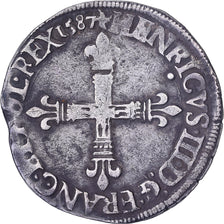France, Henri III, 1/4 Ecu, 1587, Nantes, Silver, EF(40-45), Gadoury:494