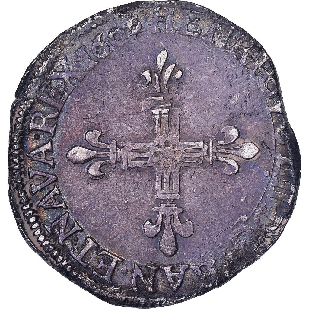 Frankrijk, Henri IV, 1/4 Ecu, 160[?], La Rochelle, Zilver, ZF, Gadoury:597