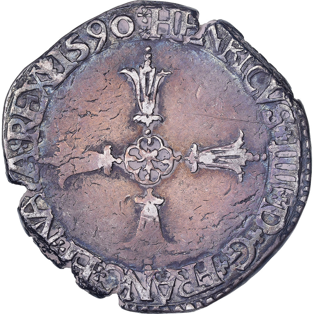 France, Henri IV, 1/4 Ecu, 1590, La Rochelle, Argent, TB+, Gadoury:597