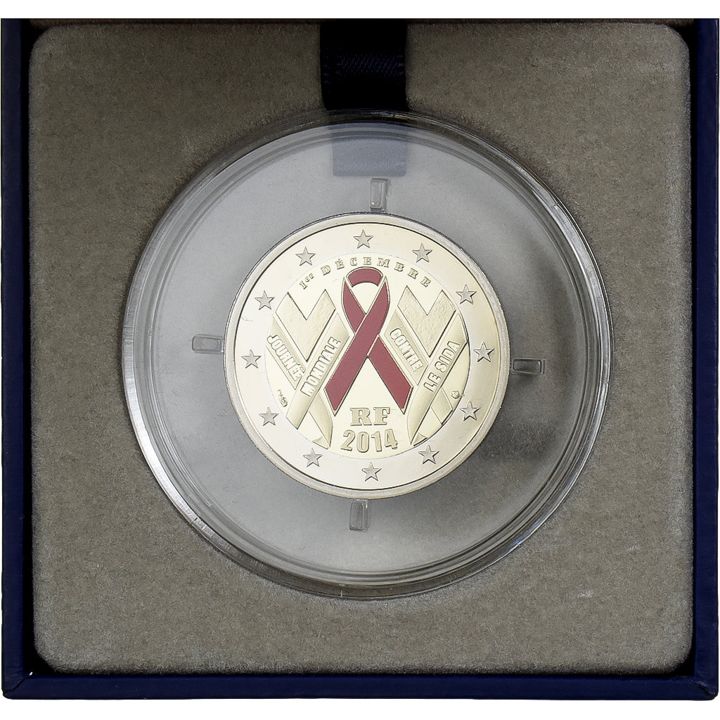 Francja, 2 Euro, World AIDS Day, Proof, Colorized, 2014, MDP, Bimetaliczny