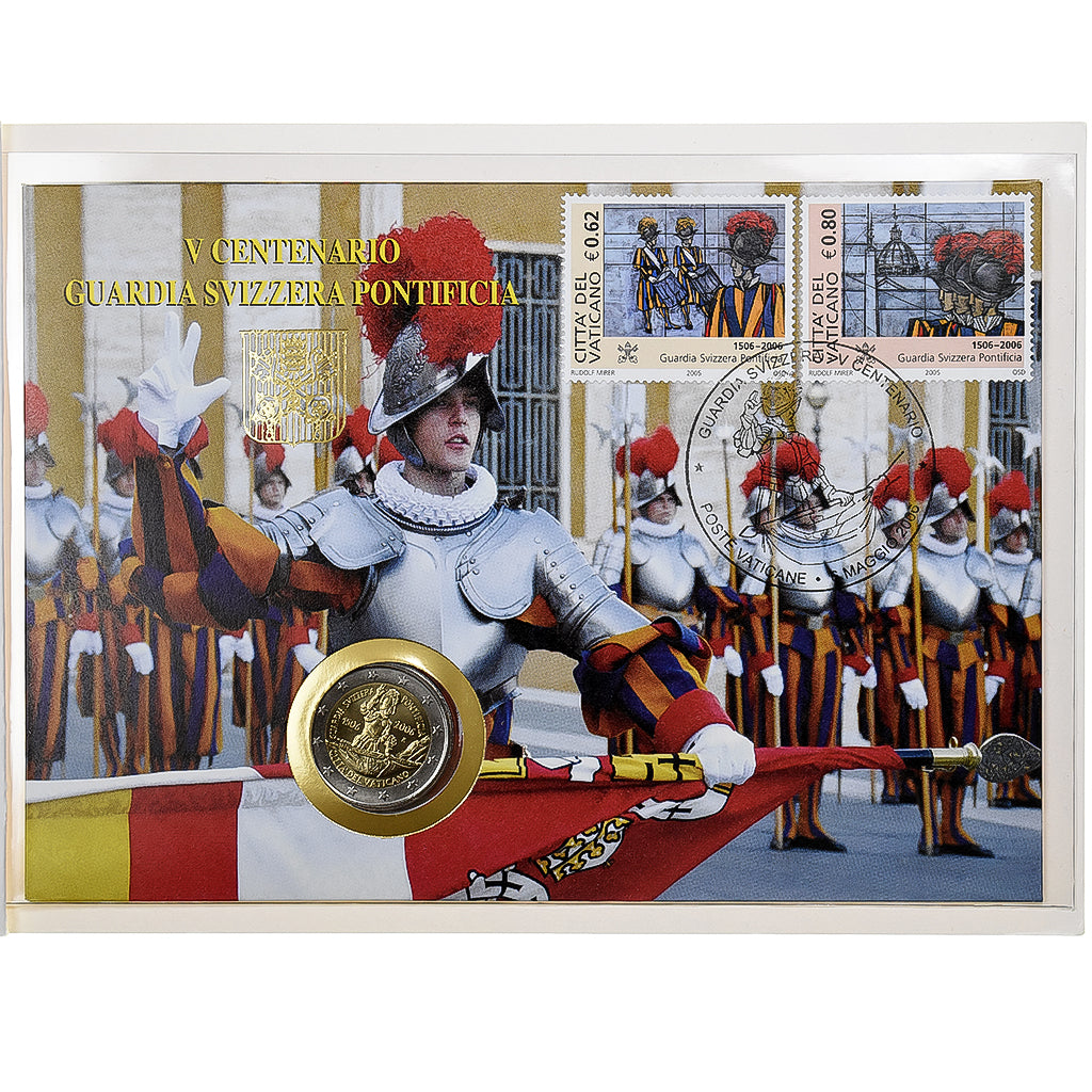 Vatican, 2 Euro + Stamp, 500th Anniversary of the Swiss Guard, 2006, Rome