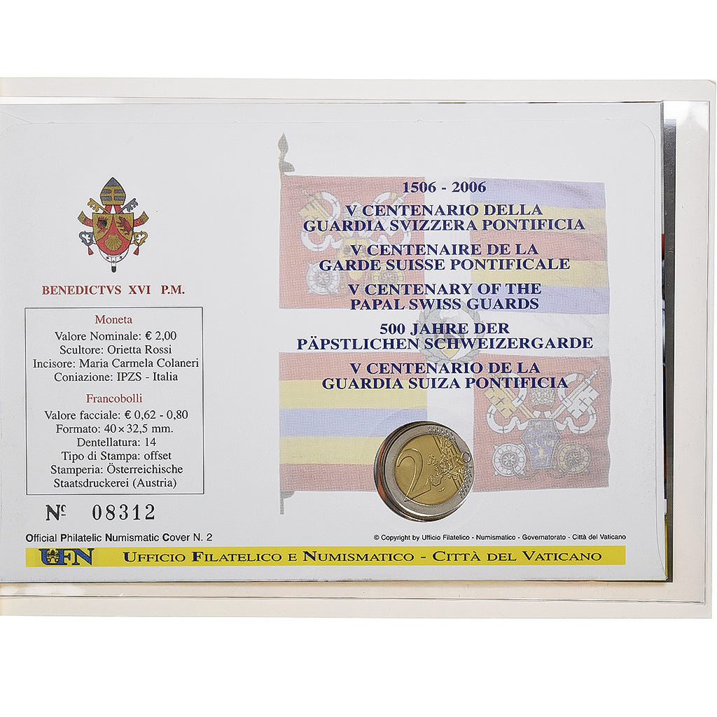 Vatican, 2 Euro + Stamp, 500th Anniversary of the Swiss Guard, 2006, Rome