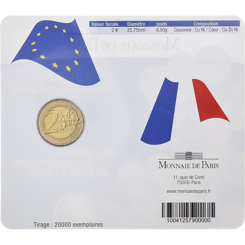 France, 2 Euro, 10 Years of EMU, BU, 2009, MDP, Bi-Metallic, MS(65-70)
