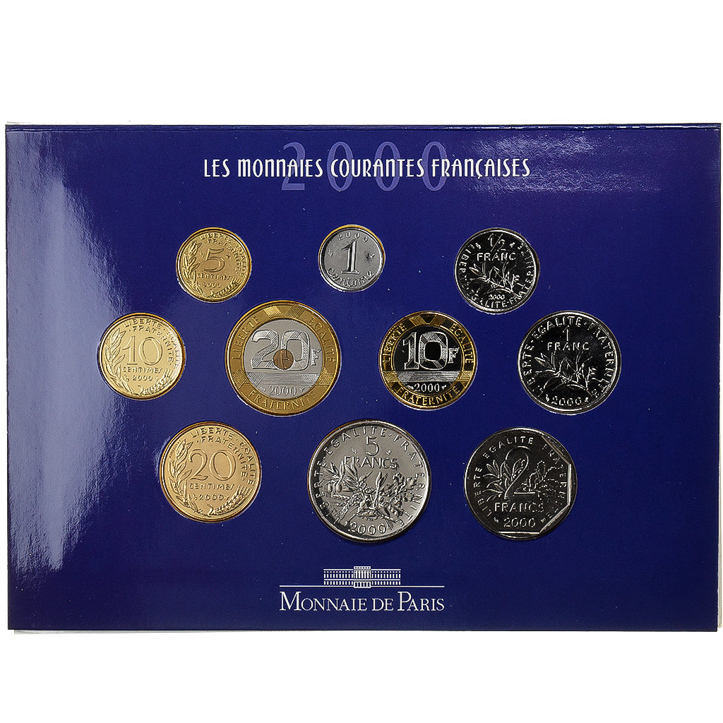 France, Coffret 1 c. à 20 frs., 2000, MDP, BU, MS(65-70)