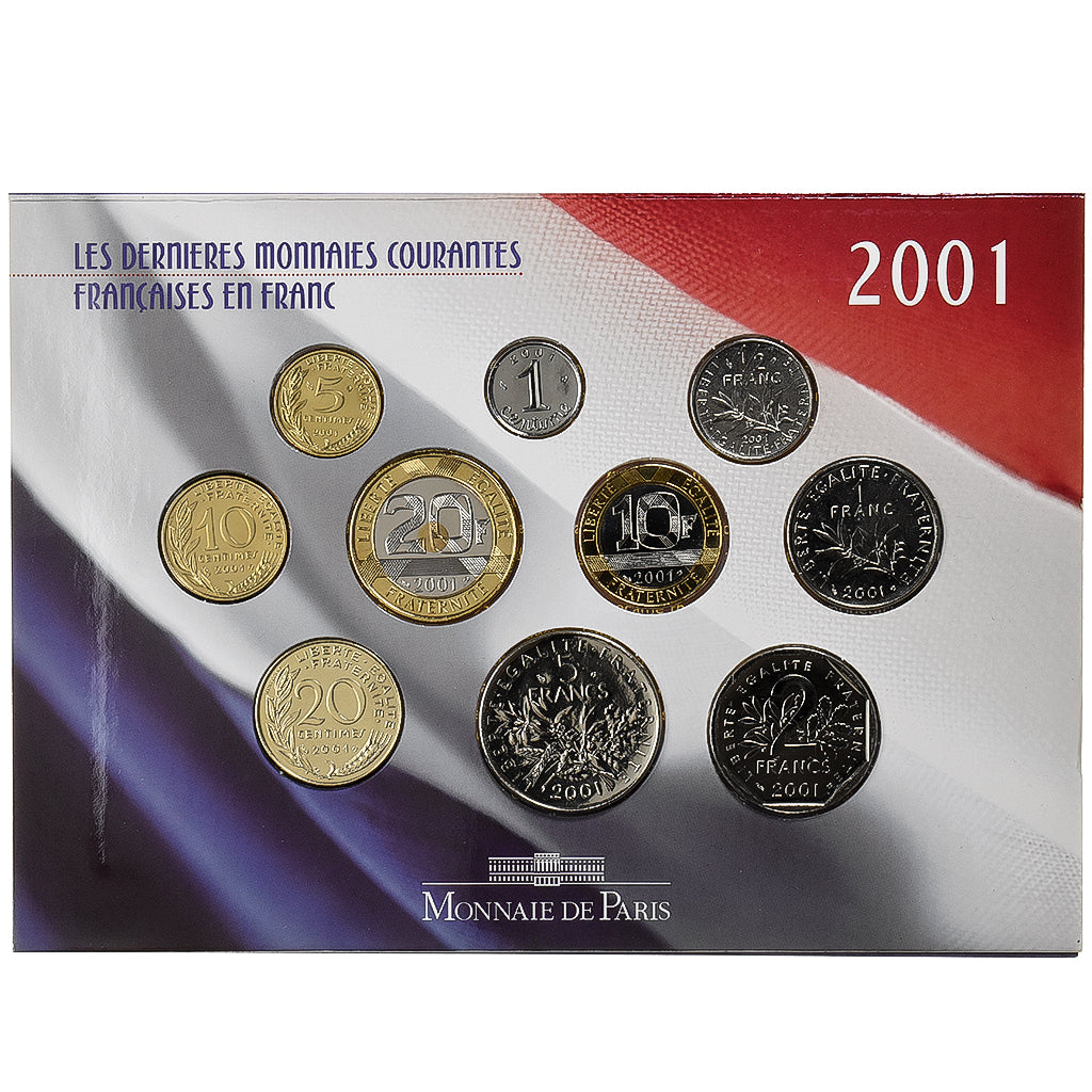 Francja, Coffret 1 c. à 20 frs., 2001, MDP, BU, ND, MS(65-70)