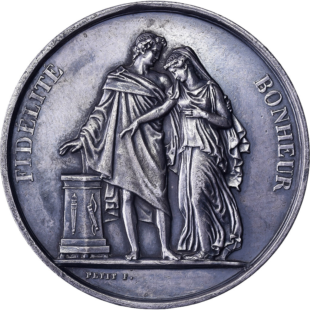 Frankrijk, Médaille de mariage, Fidélité, Bonheur, 1856, Zilver, PR