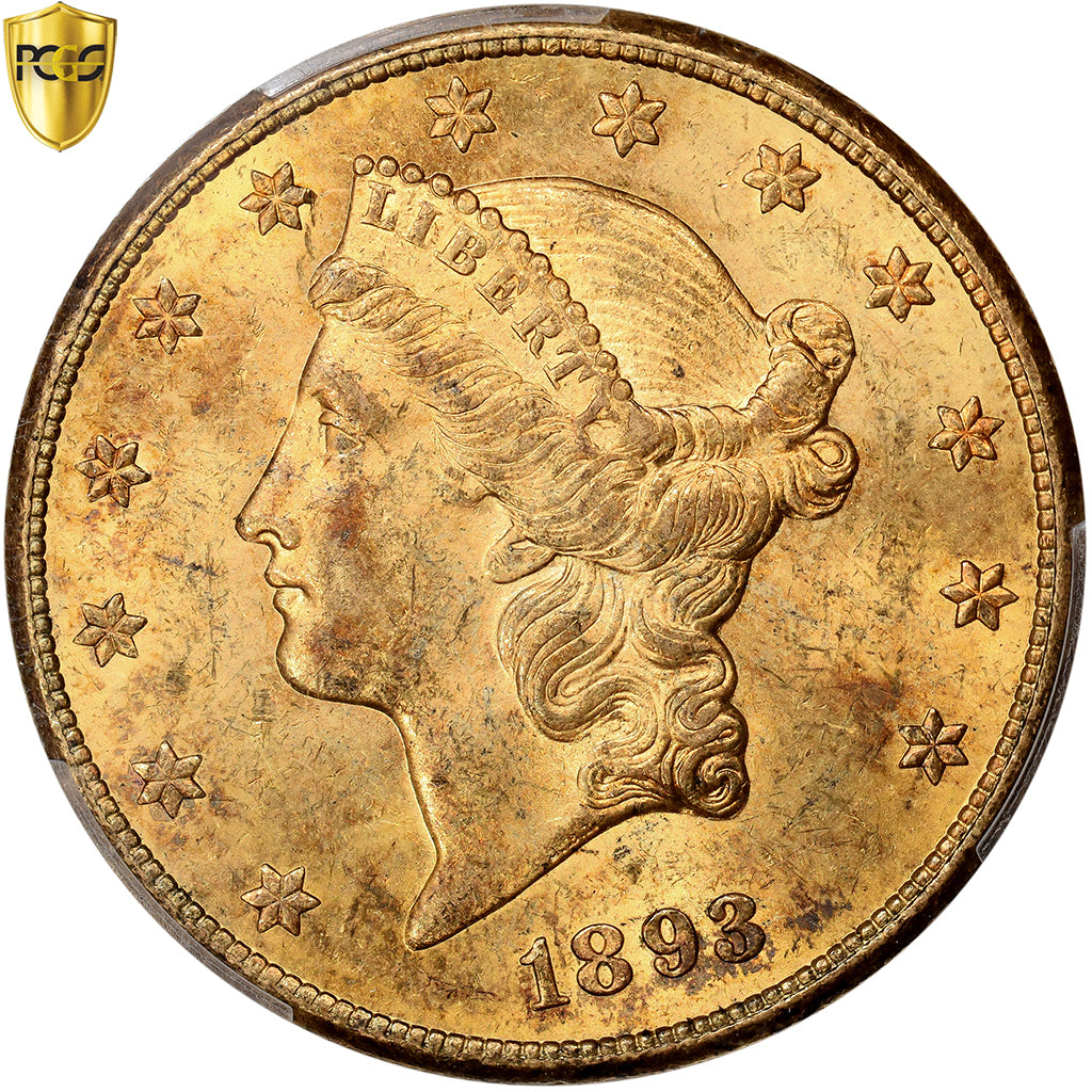 États-Unis, $20, Double Eagle, Liberty Head, 1893, Carson City, Or, PCGS, MS62