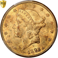 États-Unis, $20, Double Eagle, Liberty Head, 1893, Carson City, Or, PCGS, MS62