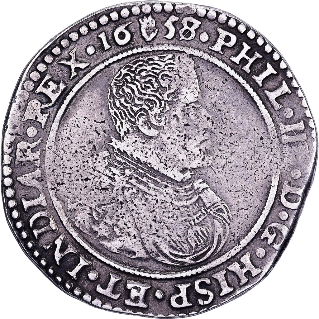 Países Bajos españoles, Philip IV, Ducaton, 1658, Antwerp, Plata, BC+