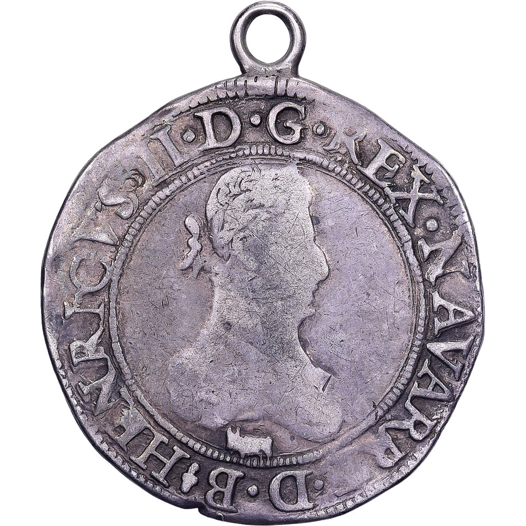 Lordship of Béarn, Henri II, Franc aux quatre H, 1581, Pau, Silver, VF(20-25)