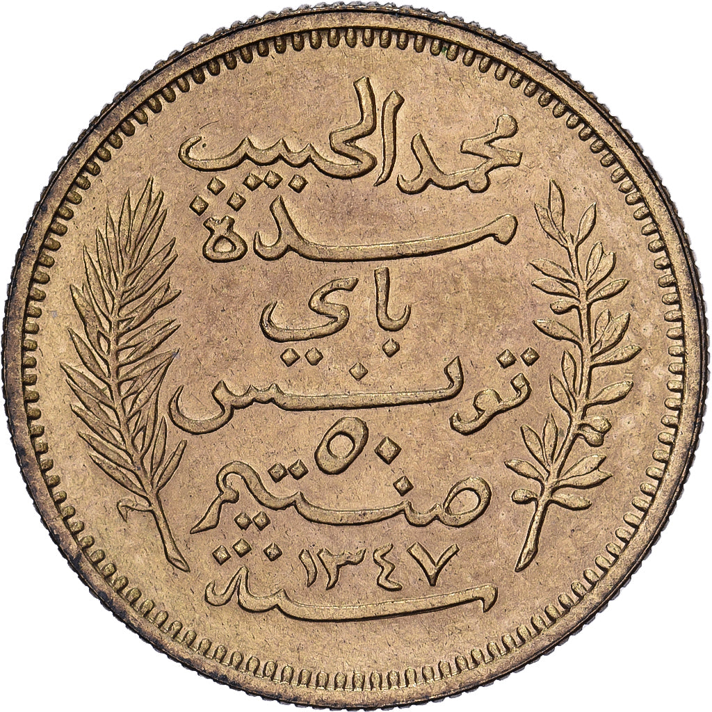 Tunisia, Muhammad al-Habib Bey, 50 Centimes, 1928, Paris, Pattern