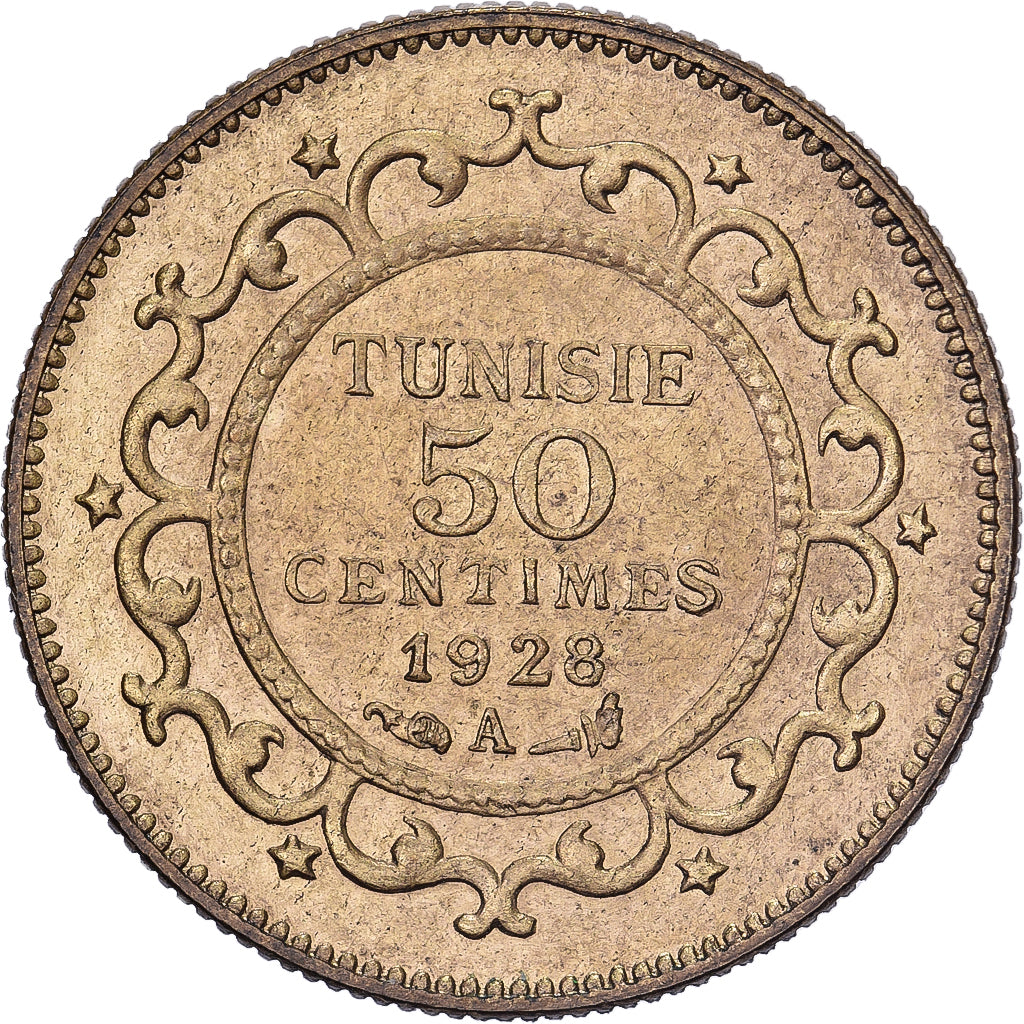 Tunisia, Muhammad al-Habib Bey, 50 Centimes, 1928, Paris, Pattern