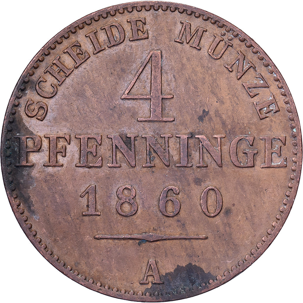 Kingdom of Prussia, Friedrich Wilhelm IV, 4 Pfennig, 1860, Berlin, Miedź