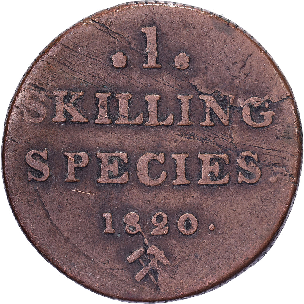 Norwegia, Carl XIV, 1 Skilling, 1820, Kongsberg, Brązowy, VF(30-35)