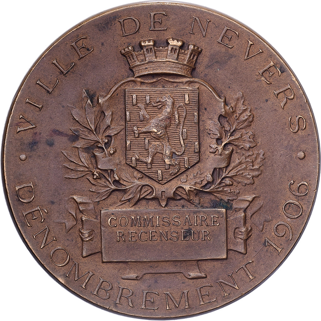 Francia, medaglia, Ville de Nevers, Dénombrement, 1906, Bronzo, SPL-
