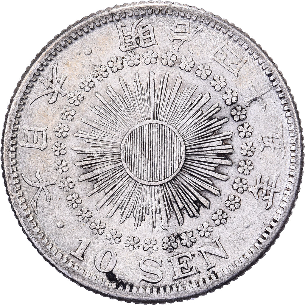 Giappone, Mutsuhito, 10 Sen, Meiji Era, Yr. 45 (1912), Argento, BB+