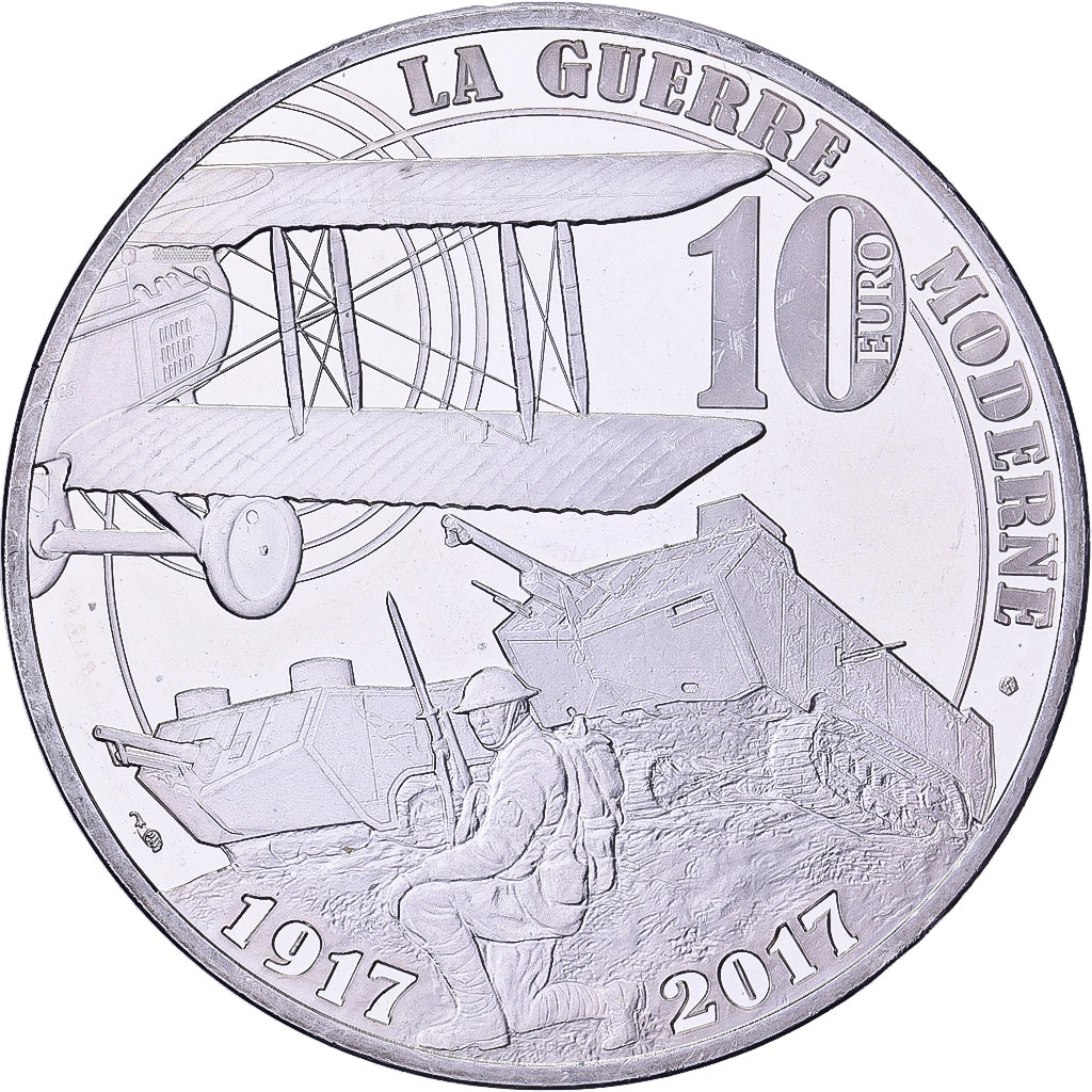 France, 10 Euro, La guerre moderne, BE, 2017, MDP, Argent, SPL