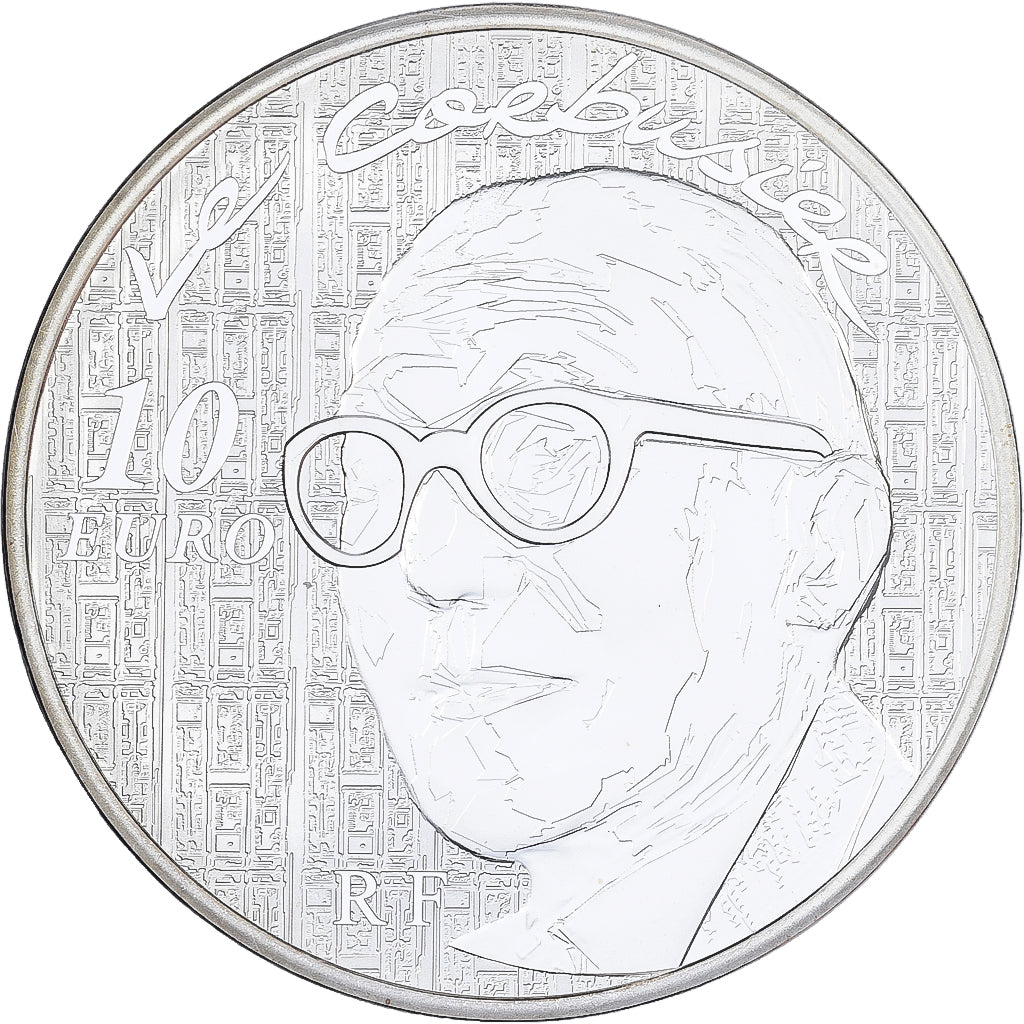 Francia, 10 Euro, Le Corbusier, Prueba, 2015, MDP, Plata, FDC