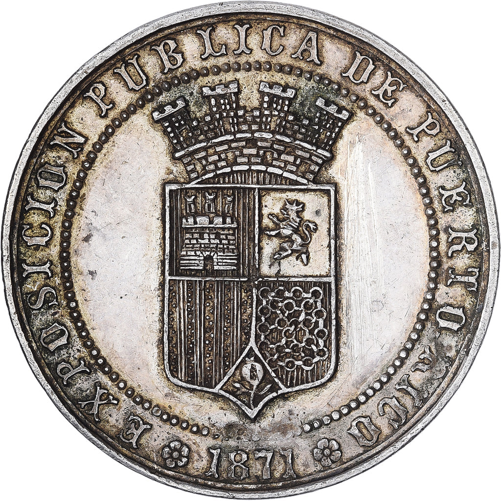 Porto Rico, medaglia, Exposicion Publica, Premio al Merito, 1871, Argento, BB+
