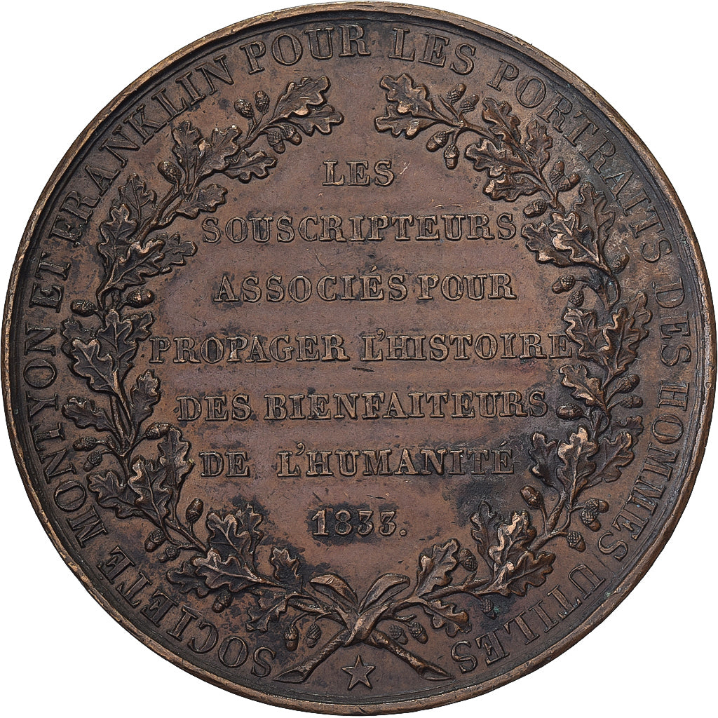 Francia, medaglia, Société Franklin et Montyon, 1833, Bronzo, SPL-