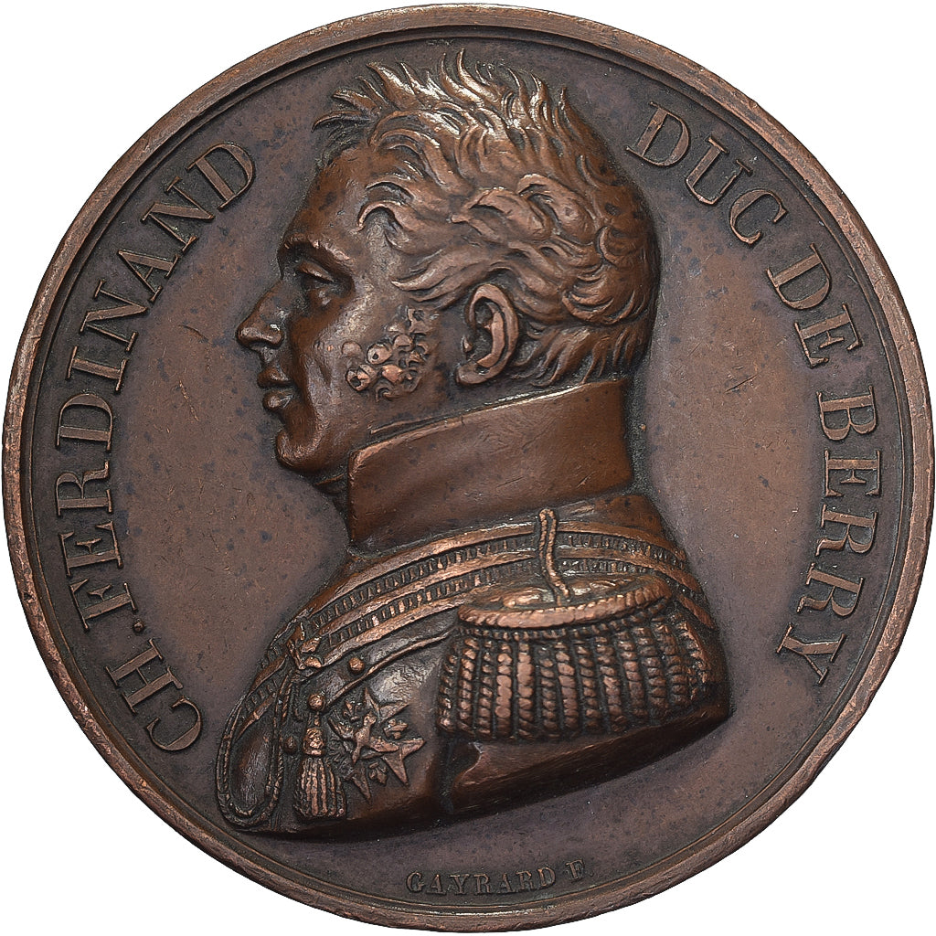 France, Medal, Mort de Charles Ferdinand, Duc de Berry, 1820, Bronze, AU(55-58)