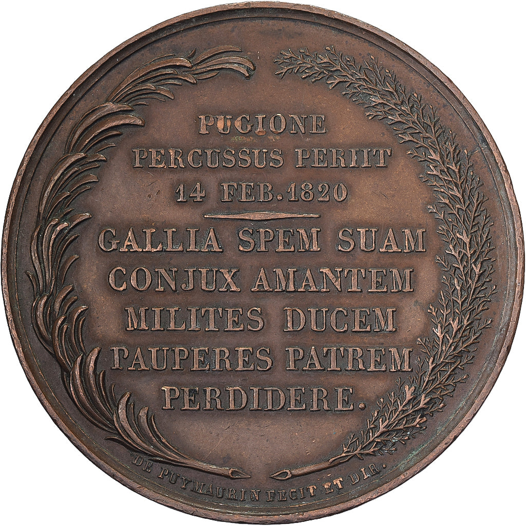 France, Medal, Mort de Charles Ferdinand, Duc de Berry, 1820, Bronze, AU(55-58)