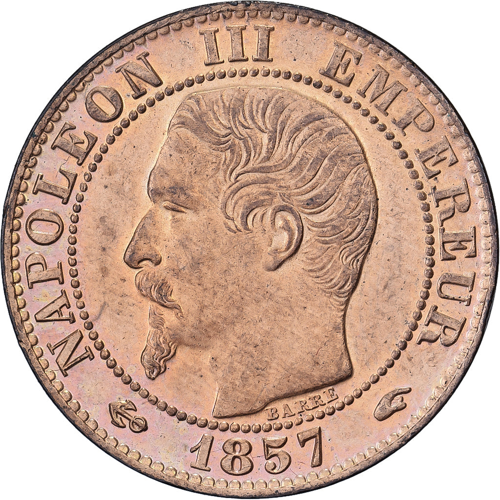 França, Napoleon III, 5 Centimes, 1857, Paris, Bronze, MS(60-62), Gadoury:152