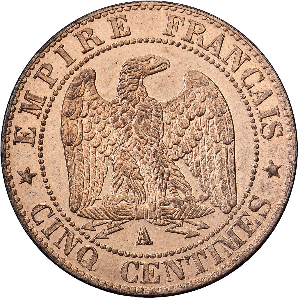 França, Napoleon III, 5 Centimes, 1857, Paris, Bronze, MS(60-62), Gadoury:152