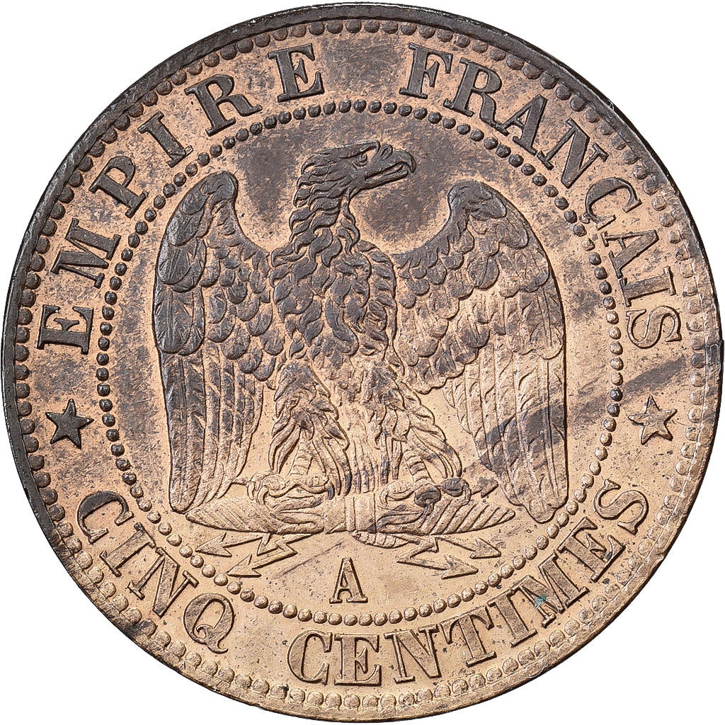 França, Napoleon III, 5 Centimes, 1853, Paris, Bronze, AU(55-58), Gadoury:152