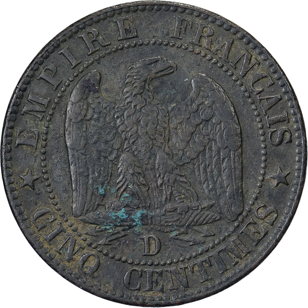 França, Napoleon III, 5 Centimes, 1853, Lyon, Bronze, EF(40-45), Gadoury:152