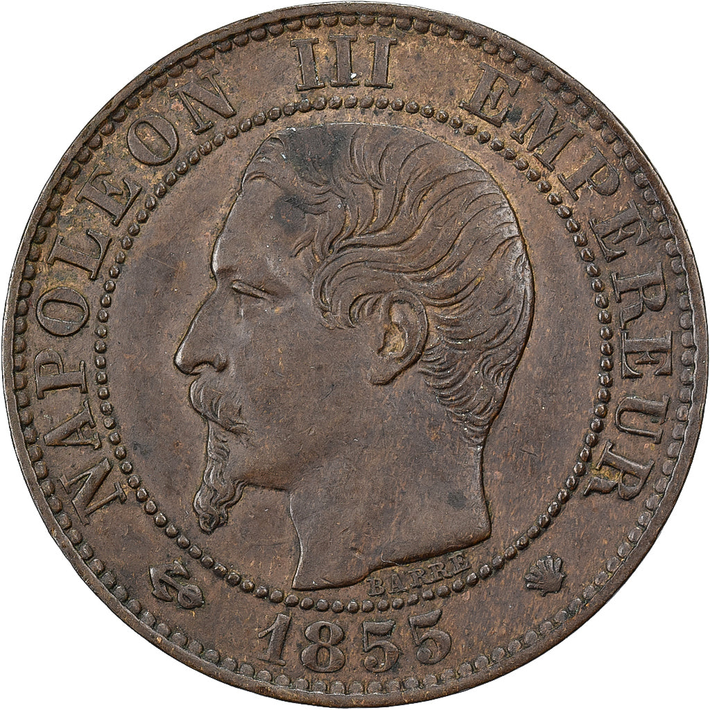 Francja, Napoleon III, 5 Centimes, 1855, Marseille, Anchor, Brązowy, AU(55-58)