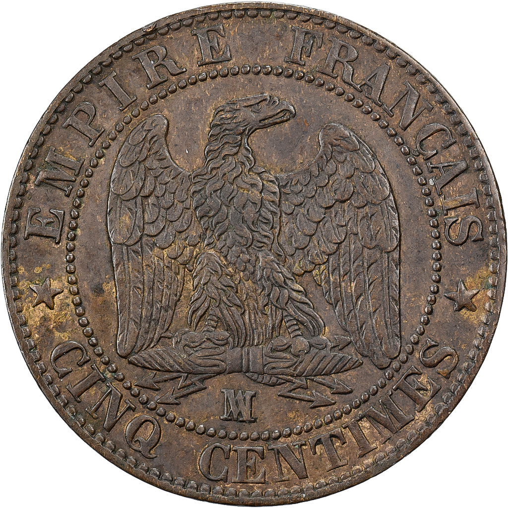 Francja, Napoleon III, 5 Centimes, 1855, Marseille, Anchor, Brązowy, AU(55-58)