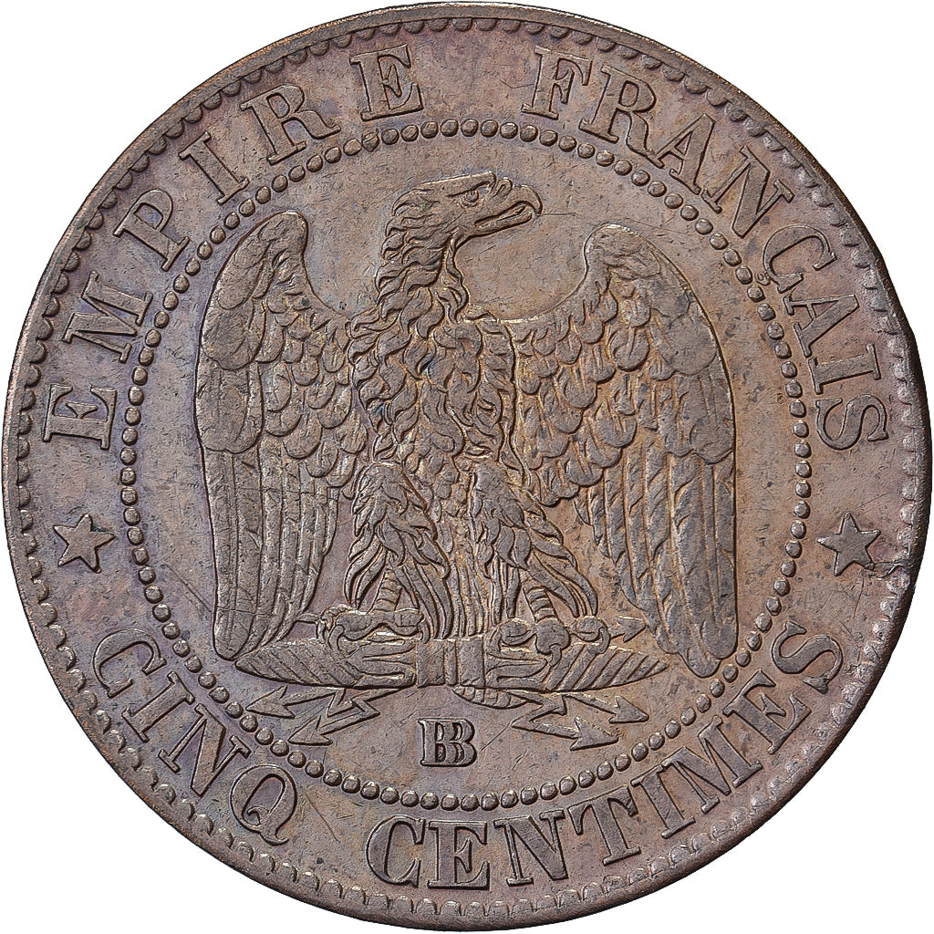 France, Napoléon III, 5 Centimes, 1855, Strasbourg, Ancre, Bronze, TTB+