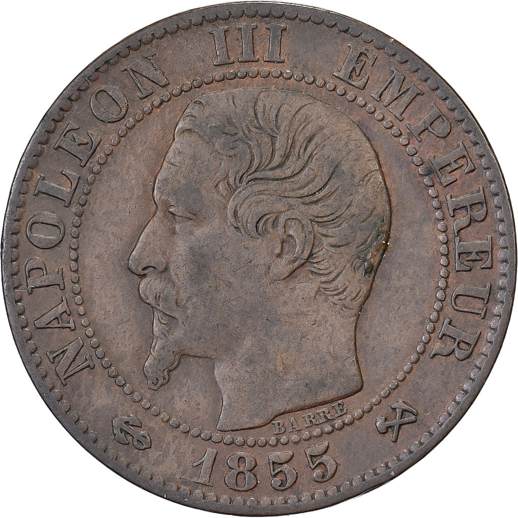 Francia, Napoleon III, 5 Centimes, 1855, Rouen, Anchor, Bronzo, MB+, Gadoury:152