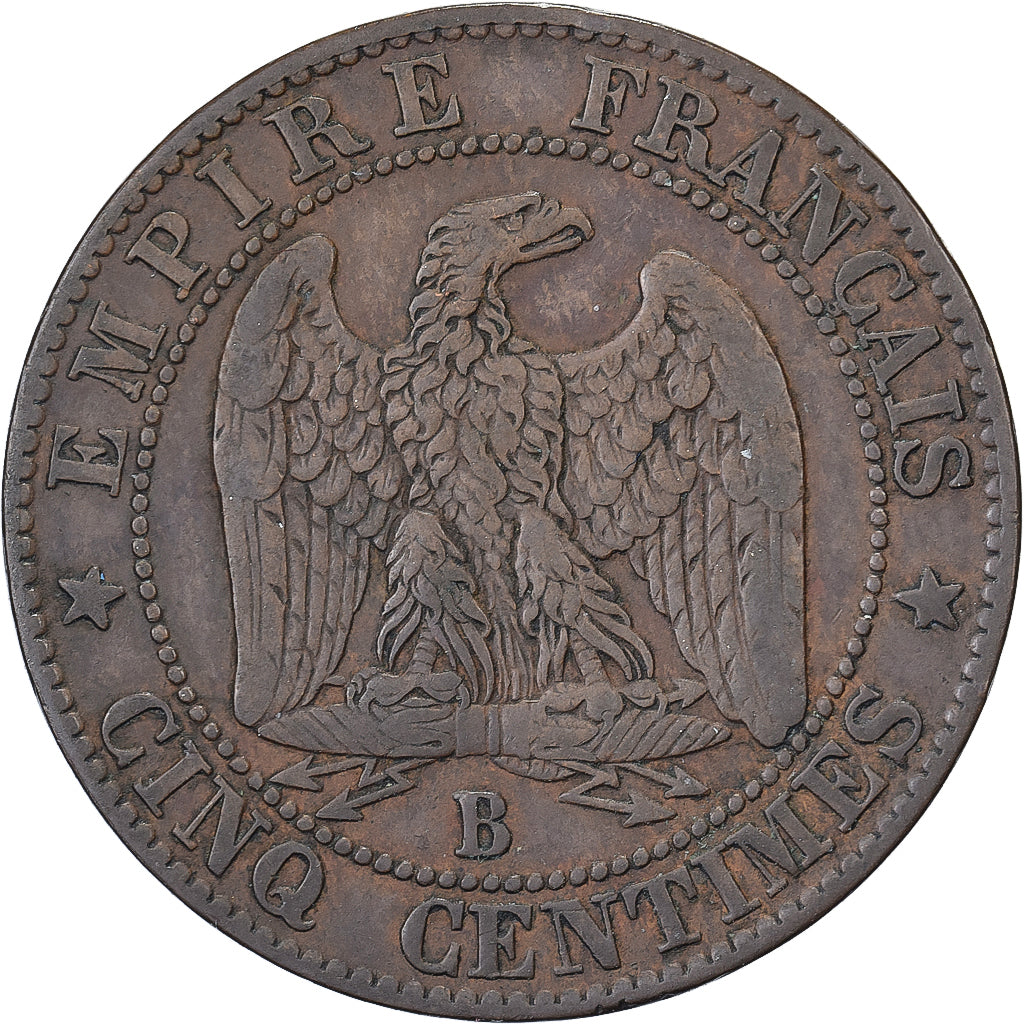 Francia, Napoleon III, 5 Centimes, 1855, Rouen, Anchor, Bronzo, MB+, Gadoury:152